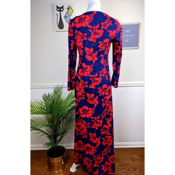 Vtg Branigans 60s Floral Mod Maxi Dress - Picture 10 of 11